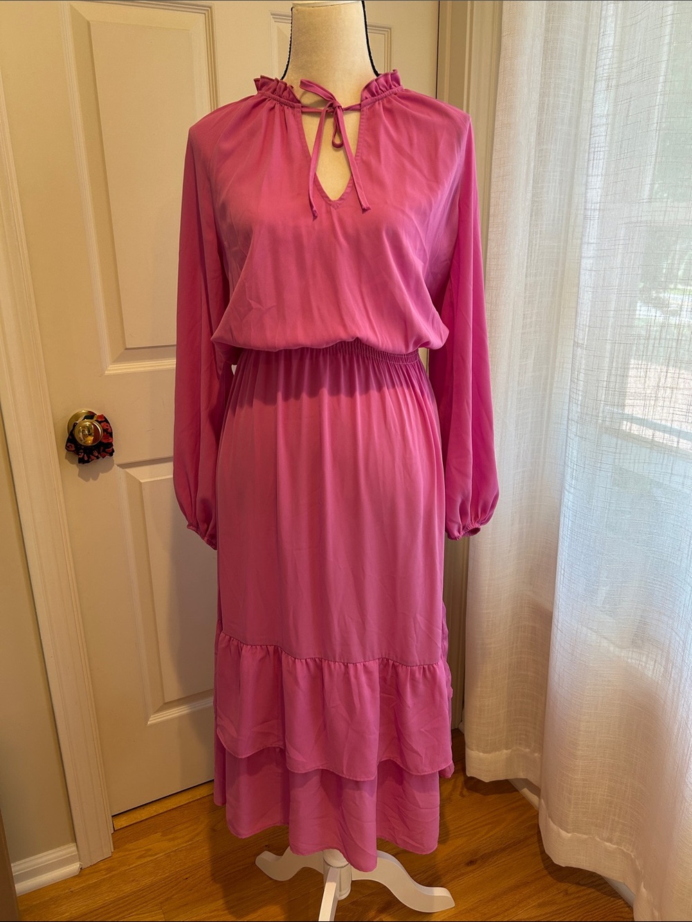 Show Me Your Mimi Women's Pink Long Sleeve Ruffle Hem Dress